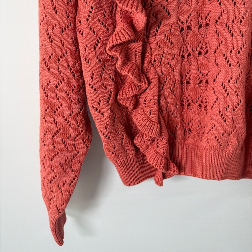 Marc New York Coral Knit Long Sleeve Ruffle Sweater Large NWT - Picture 3 of 7